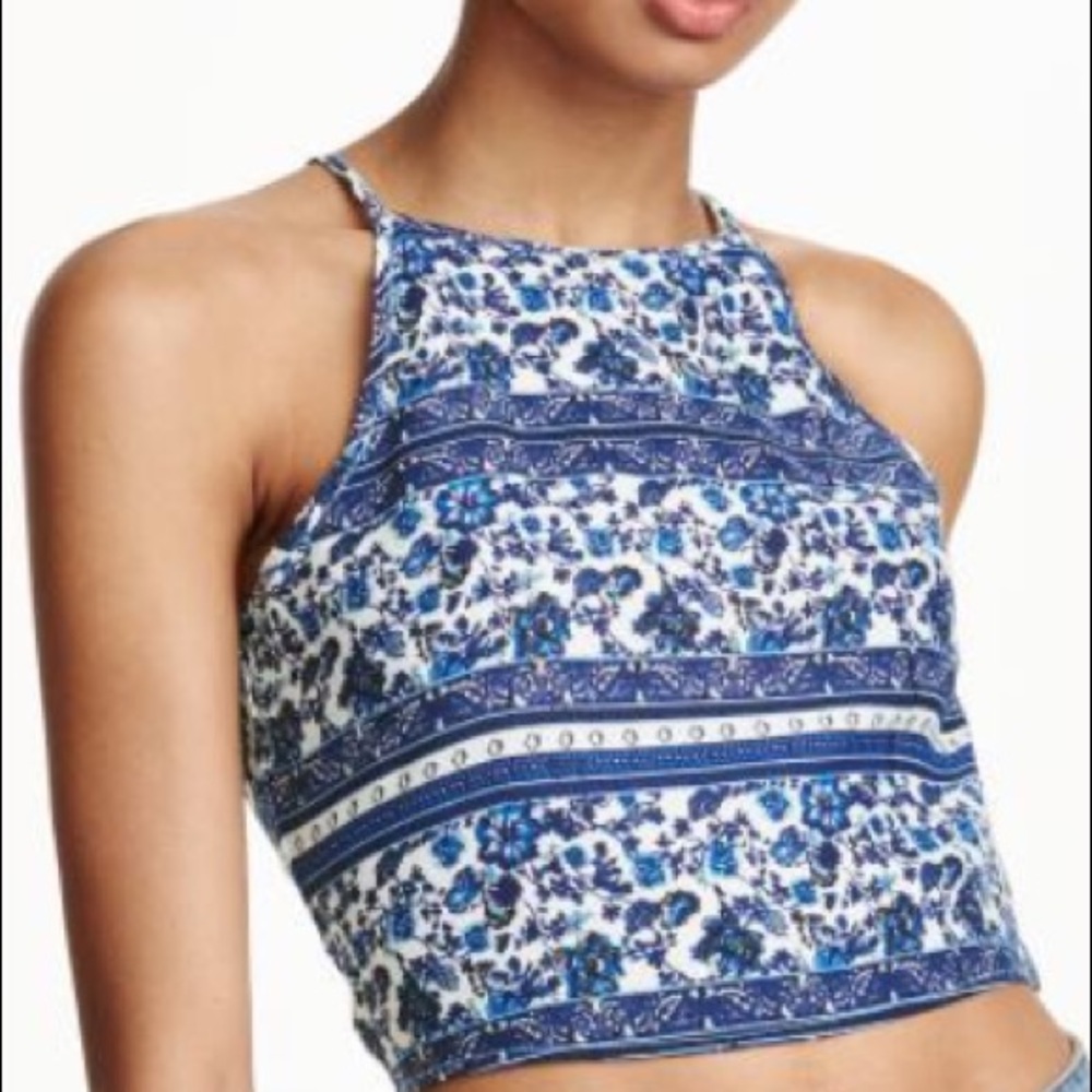 NWT H&M Blue White Floral Sleeveless Crop Top